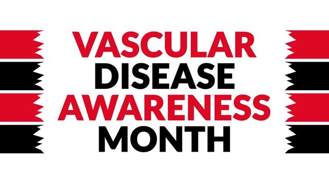 Vascular Disease Awareness Month In and Out text from split line animation on a White background.