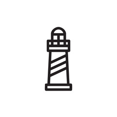 A simple line icon of a striped lighthouse.