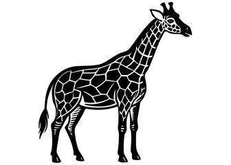 Giraffe Standing Silhouette Linocut | Safari Animal SVG