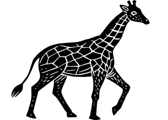 Naklejka premium Giraffe Walking Silhouette Linocut | Exotic Wildlife SVG