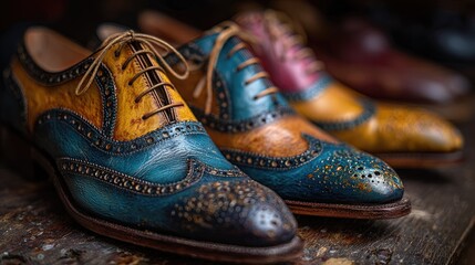 Close-up of two colorful brogues