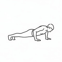 Obraz premium Line drawing of a person performing a push-up exercise, demonstrating a common fitness movement for strength training.