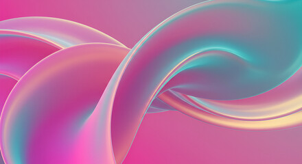Abstract swirling iridescent forms in pink, teal, and peach hues.