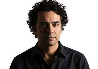 Portrait of a man with curly dark hair isolated on transparent background