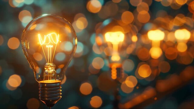 Edison lamps. Vintage light bulb pulsing light in the darkness. Burning retro light bulbs on black background. Depth of field. Concept of new idea, realization or discovery.