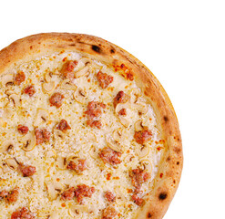Delicious pizza topped with sausage and mushrooms served hot and fresh