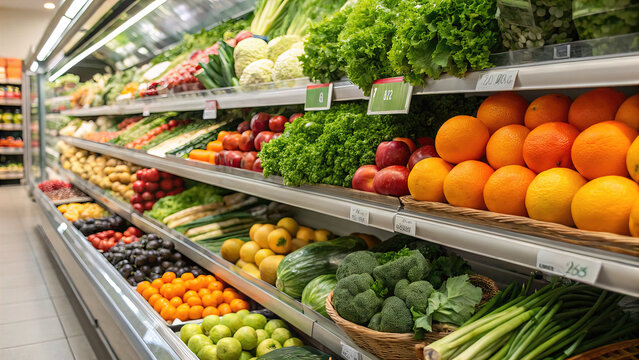 Supermarket shelf full of fresh produce
