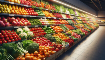 Supermarket shelf full of fresh produce
