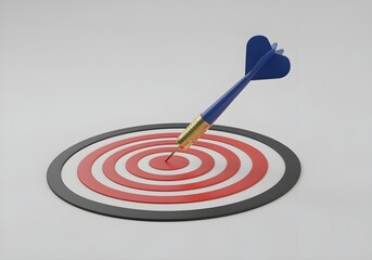 Blue Dart Striking Red Bullseye Target:  3D Render, Achievement, Success, Minimalist Style