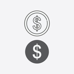 Obraz premium Dollar coin icon, symbol of money and finance in two styles.