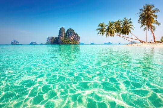 Tropical beach paradise with turquoise water and limestone cliffs