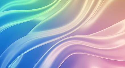 Abstract flowing waves of pastel colors blend together, creating a smooth, iridescent, and dreamy background texture.
