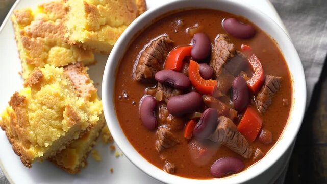 Hearty Beef Chili with Kidney Beans  Cornbread with Comfort Food, and Home Cooking.