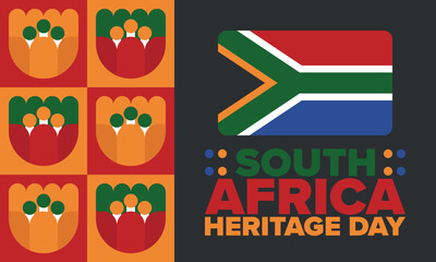 South Africa Heritage Day. Happy holiday. Celebrate culture and traditions of nation. South African flag. Poster with illustration. Pattern design. Vector