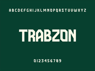 Trabzon Typography Design with Alphabet and Numbers on Dark Green Background