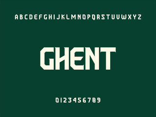 Ghent Typography Design with Alphabet and Numbers on Dark Green Background
