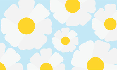 Cute camomile plant collection. Seamless Pattern. White daisy chamomile flower icon. Growing concept. Wrapping paper, textile template. blue background. Flat design