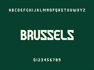 Brussels Typography Design with Alphabet and Numbers on Dark Green Background