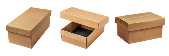Different Views of Brown Cardboard Boxes with Lids on a transparent background generative ai