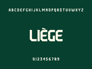 Liège Typography Design with Alphabet and Numbers on Dark Green Background