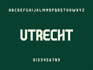 Modern Typography with Utrecht Font, Uppercase Characters and Numbers, Dark Green Background
