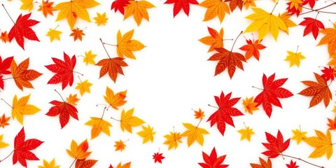 Circular maple leaf frame, autumnal design, white background,  wreath,  colorful
