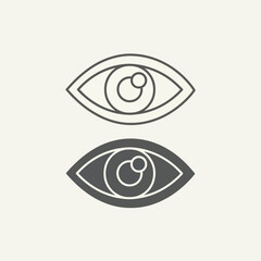 Obraz premium Two eye icons, one filled and one outlined, representing vision, observation, and perception.