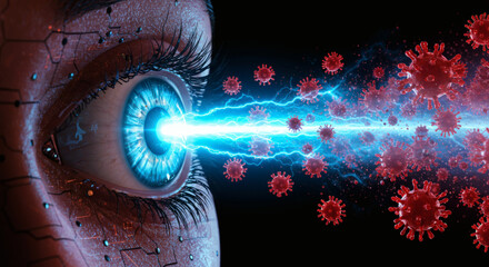 Advanced artificial intelligence with a bionic eye scanning and targeting a dangerous virus for medical research