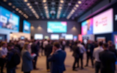 Industry Conference Blur: An industry conference with professionals and exhibitors, blurred to highlight sector-specific insights and networking opportunities. High quality