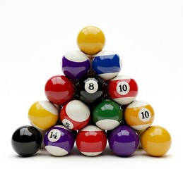 Billiard pool balls pyramid isolated on white
