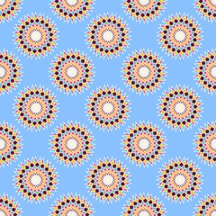 Colorful Seamless Mandala Pattern on Blue Background