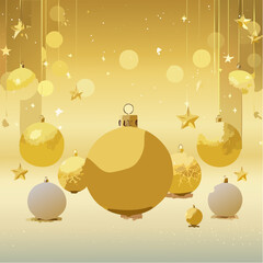 Golden christmas card with balls and lights
