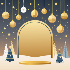 Golden christmas card with balls and lights