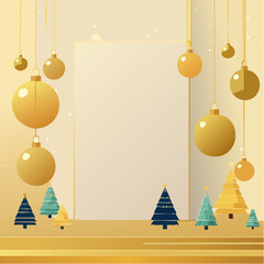 Golden christmas card with balls and lights