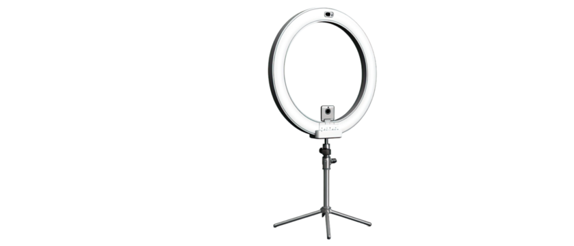 White ring light on a tripod stand