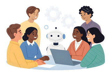 Diverse Business Team with AI Hologram Assistant