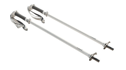 Two long, light gray poles with dark gray grips.  They're  angled,  with  screw-like  ends.  Product shot