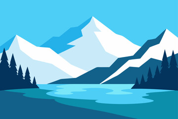 Fototapeta premium A snowy mountain landscape of towering peaks and a wide sky, perfect for a winter travel illustration
