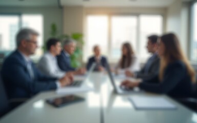 Office Teamwork Blur - Professional office scene with a blurred effect, showcasing teamwork and business development. High quality