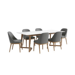 Modern dining table and chairs set isolated on transparent background