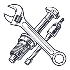 Mechanic tools emblem with crossed wrenches and spark plug, vector logo icon