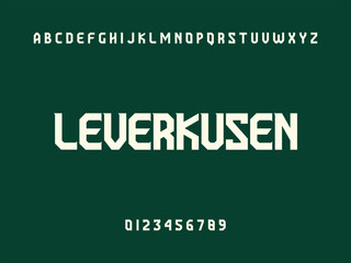 Leverkusen City Name Text, Alphabet, and Numerals Displayed on Dark Green Background
