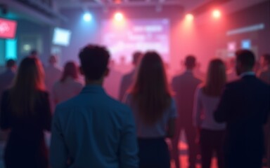 Blurred shot of business people at party or corporate event in office center. High quality