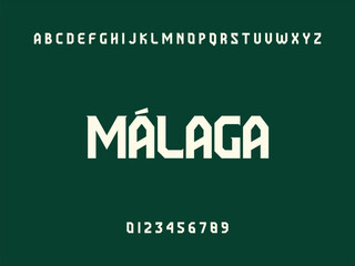 Málaga City Name Text, Alphabet, and Numerals Displayed on Dark Green Background