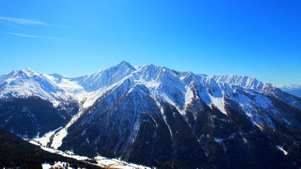 Jaufenpass, South Tyrol - Italy - Aerial view of snowy mountains