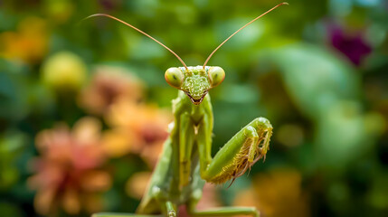 Macro Praying Mantis Close-Up with Compound Eyes