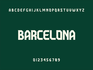 Barcelona City Name Text, Alphabet, and Numerals Displayed on Dark Green Background
