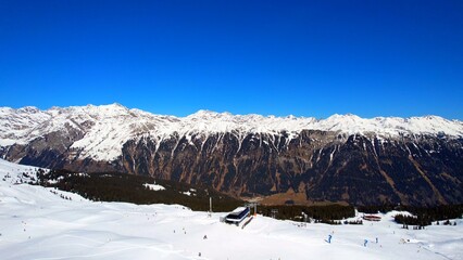 Jaufenpass, South Tyrol - Italy - Aerial view with panoramic view of the ski area