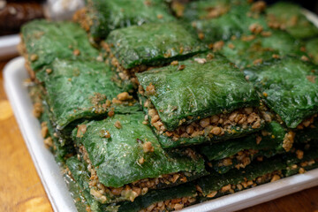Hand made Baklava with green colour at the festival stall