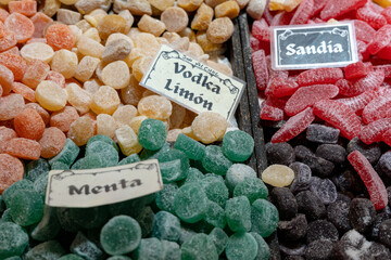 Colorful handcrafted sweets in the market